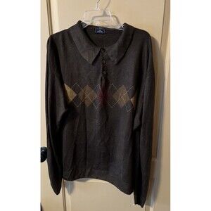 Mens Dockers Brown 3 Button collared Pullover L/S Soft Sweater Size XXL Preowned